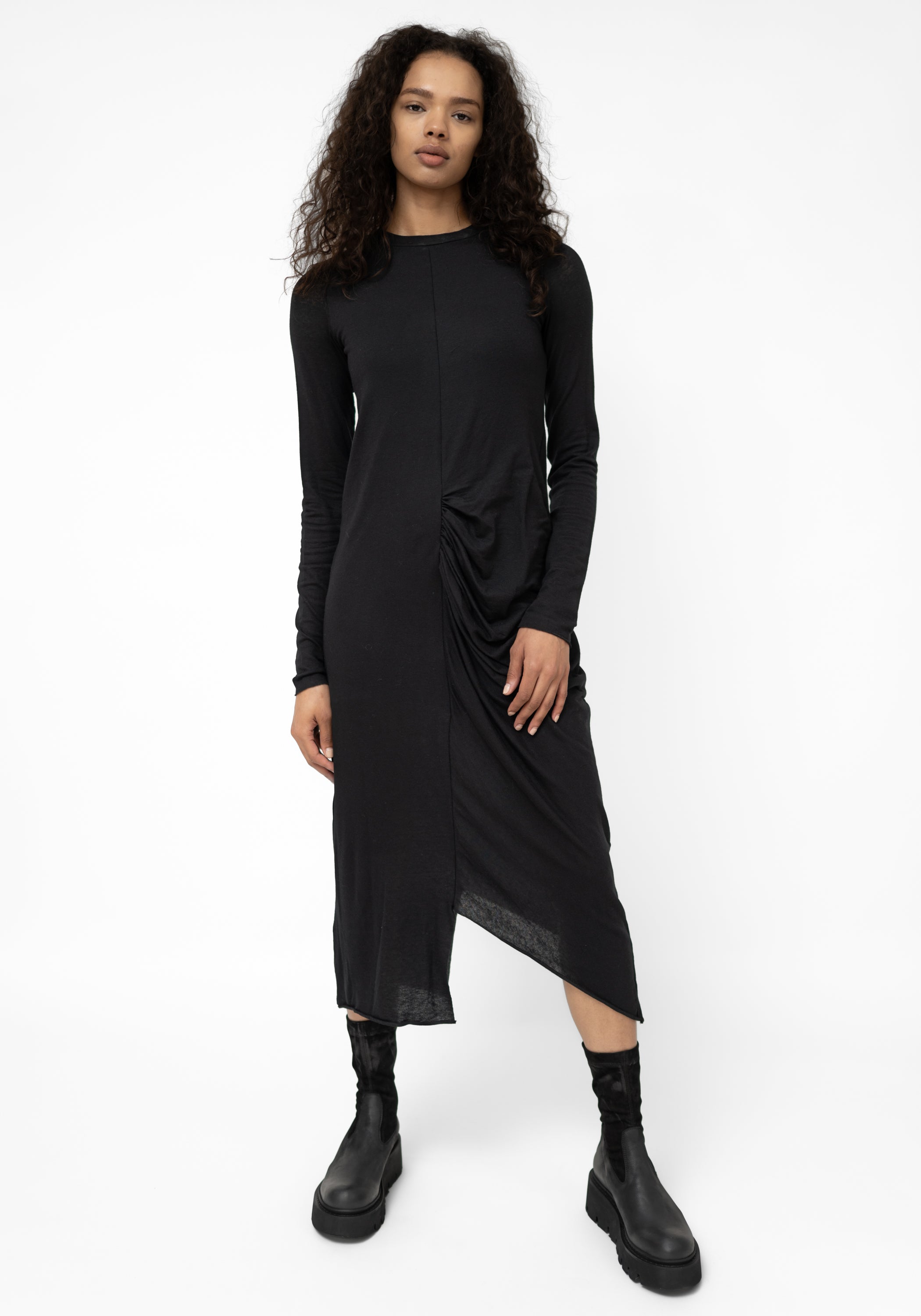 Amaba Asymmetric Drape Side Wool Blend Maxi Dress