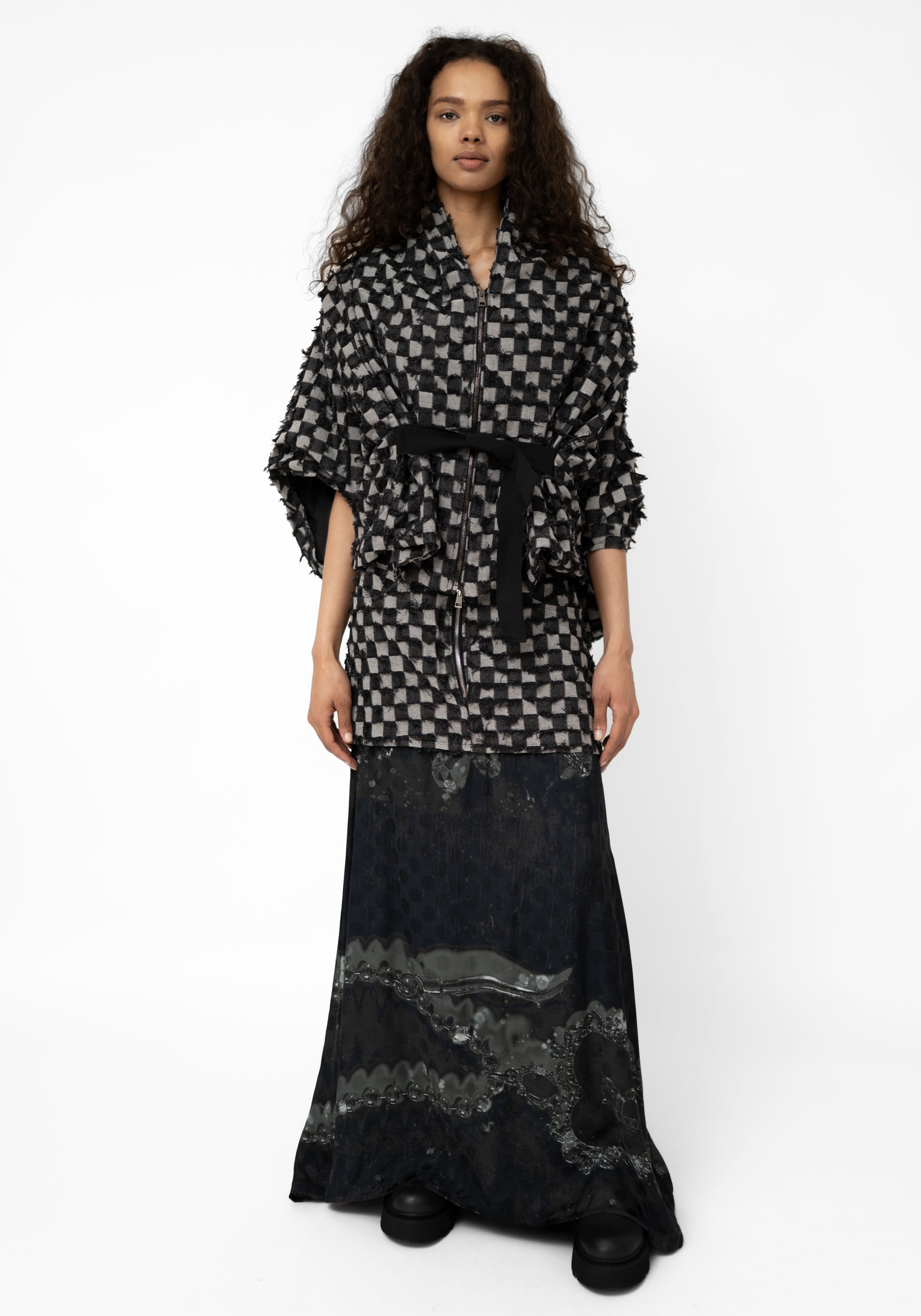 Checkered Mixed Texture Maxi Skirt