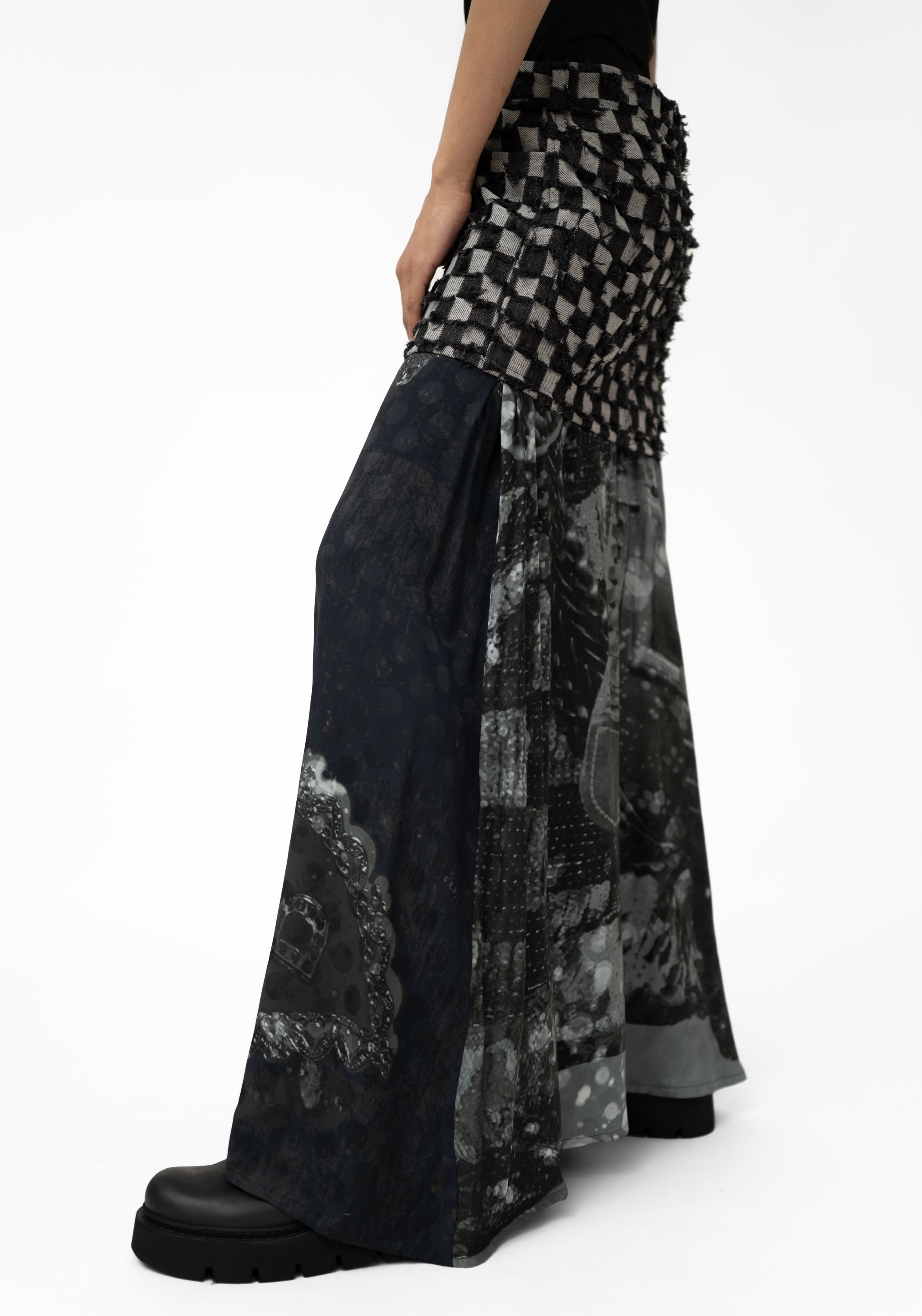 Checkered Mixed Texture Maxi Skirt