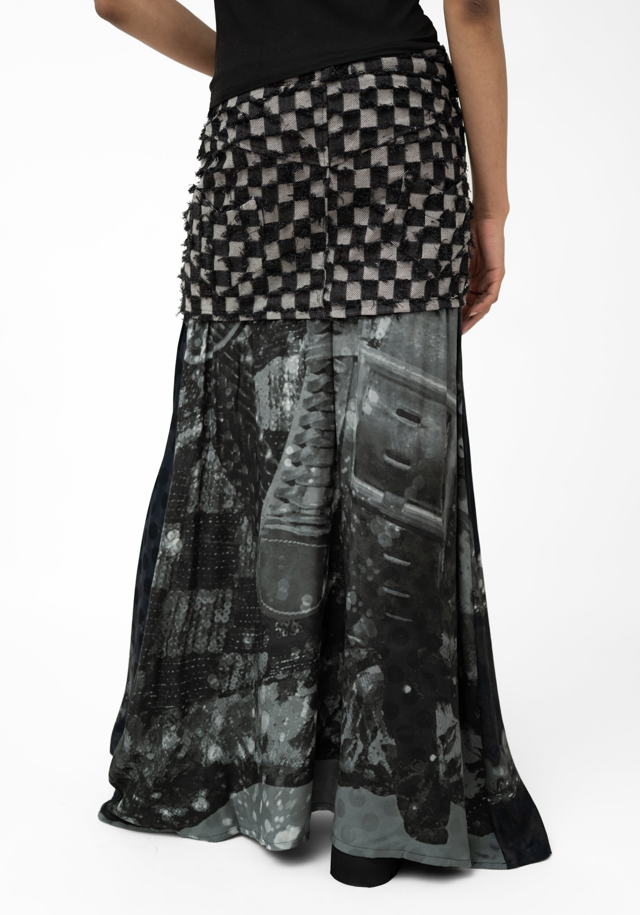 Checkered Mixed Texture Maxi Skirt