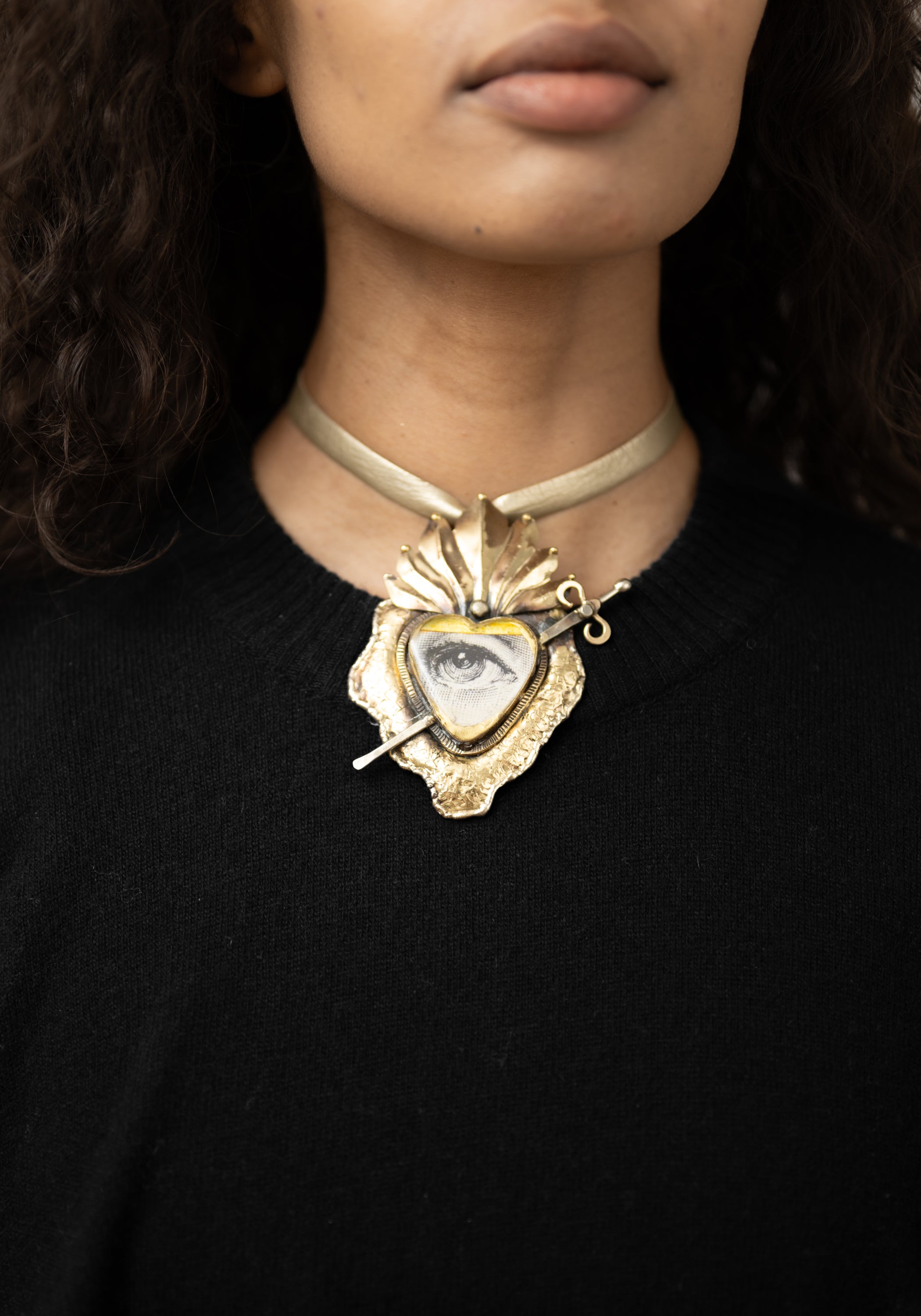 Gilded Detail Heart, Sword and Eye Necklace
