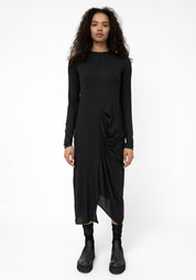 Amaba Asymmetric Drape Side Wool Blend Maxi Dress