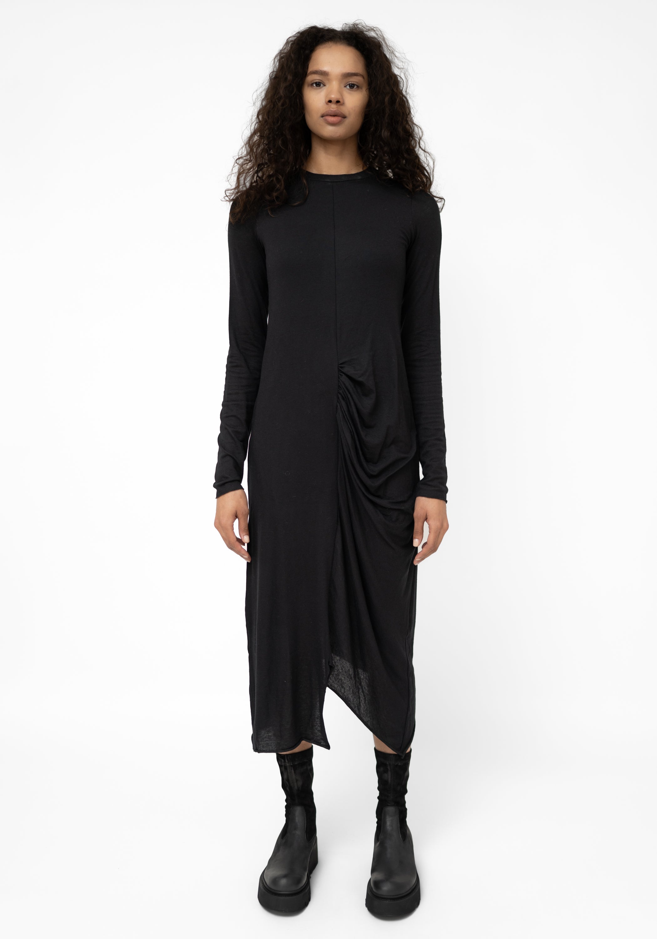 Amaba Asymmetric Drape Side Wool Blend Maxi Dress
