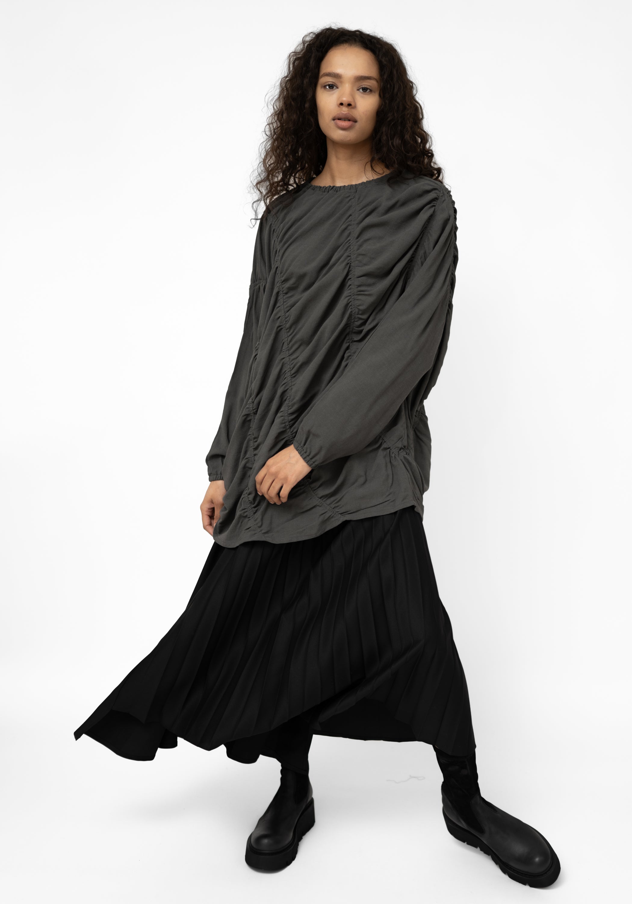 Su Wool and Viscose Blend Ruche Detail Top