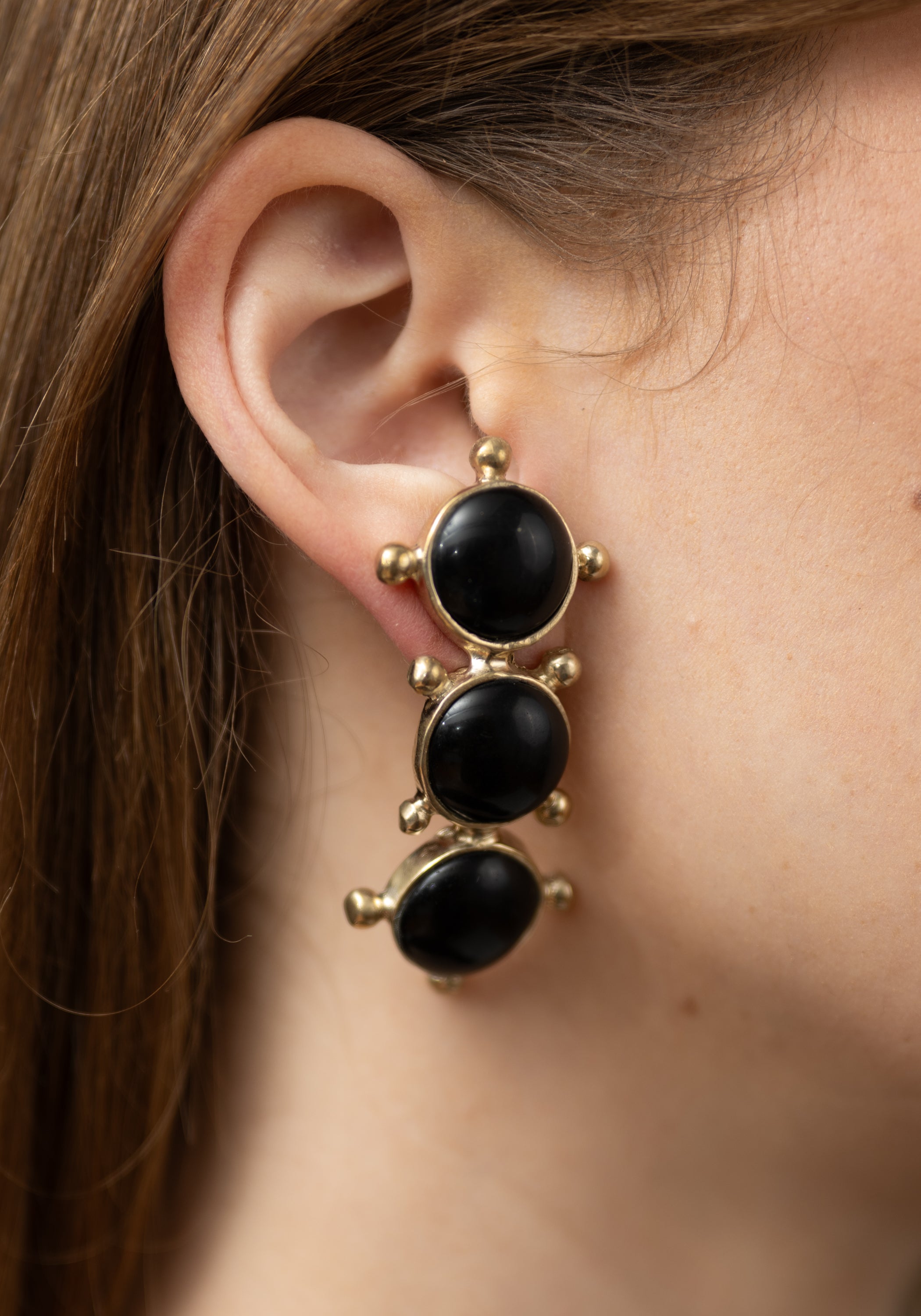 Brass and Vintage Glass Cabochons Petra Earrings