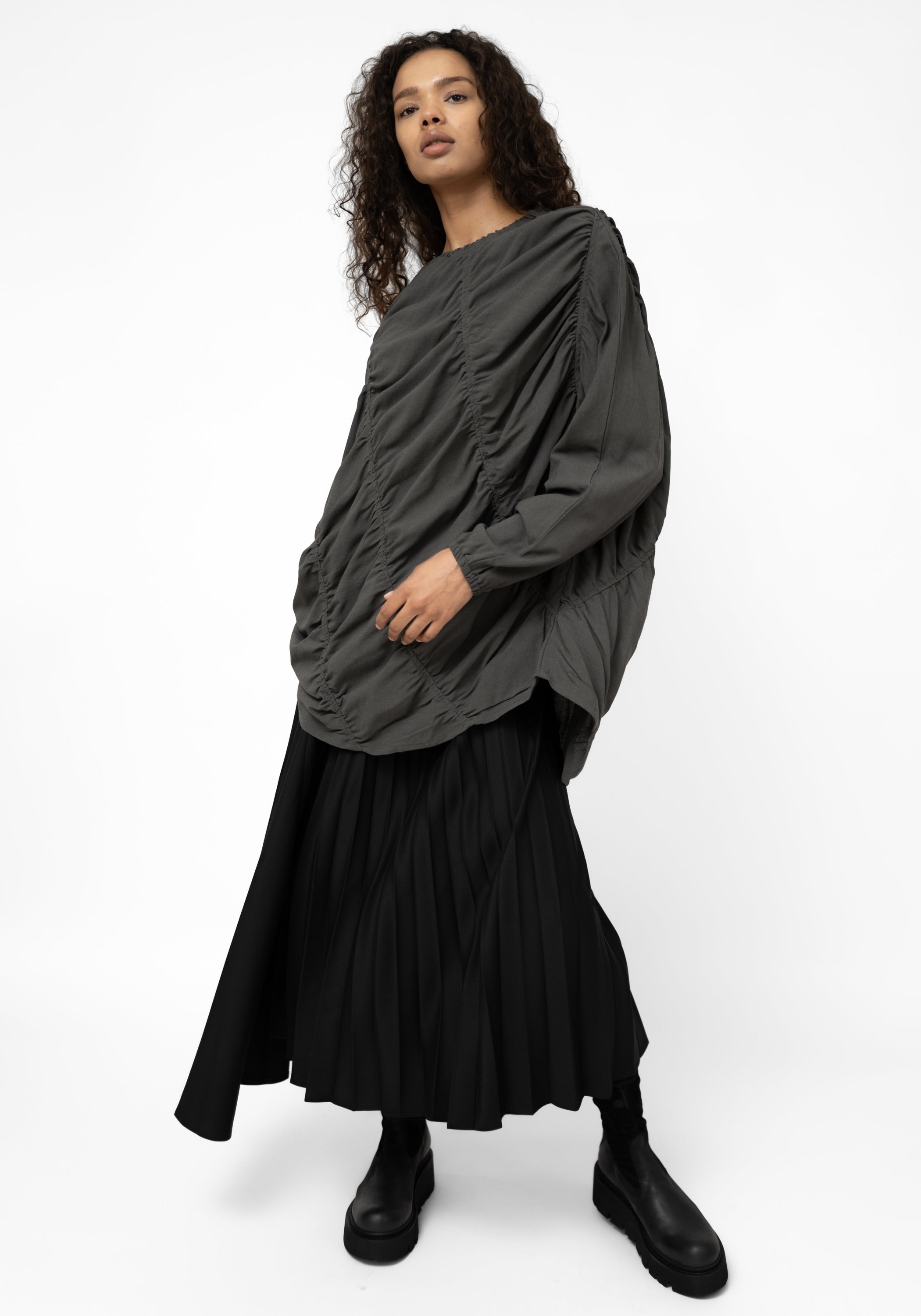 Su Wool and Viscose Blend Ruche Detail Top