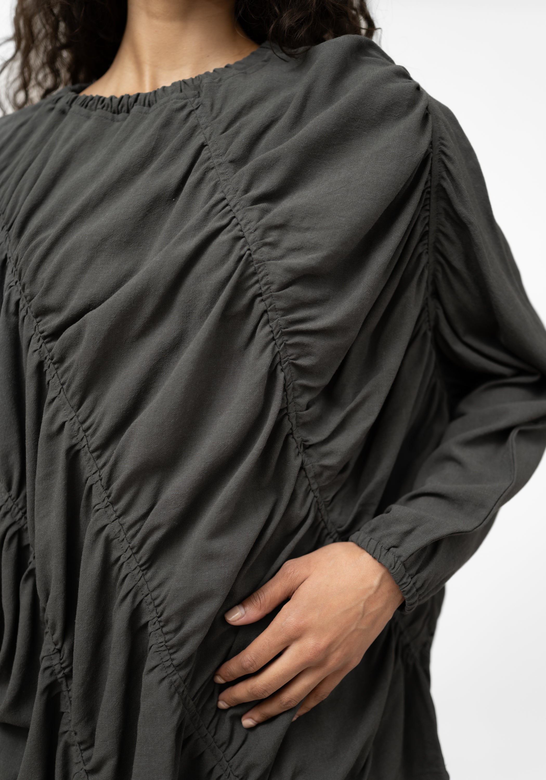 Su Wool and Viscose Blend Ruche Detail Top