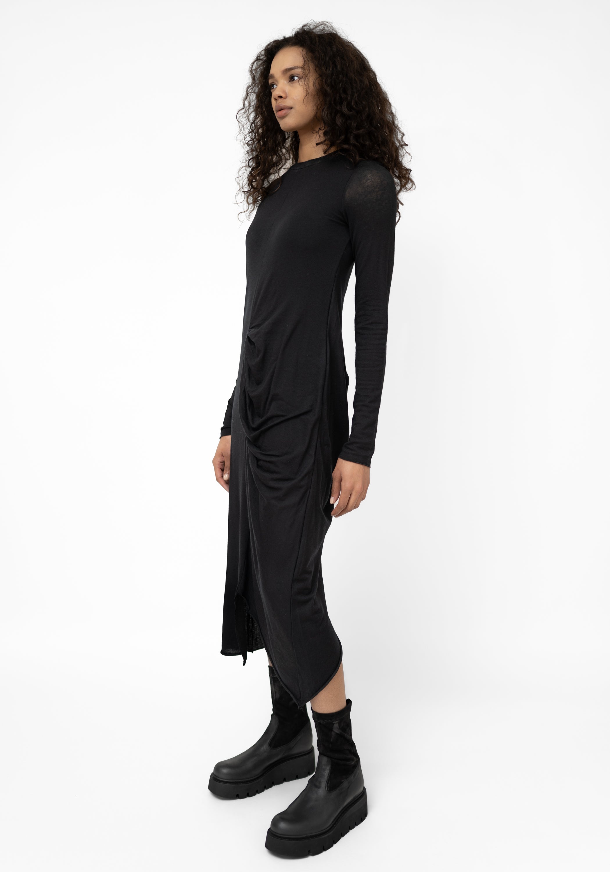 Amaba Asymmetric Drape Side Wool Blend Maxi Dress