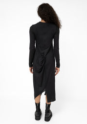 Amaba Asymmetric Drape Side Wool Blend Maxi Dress
