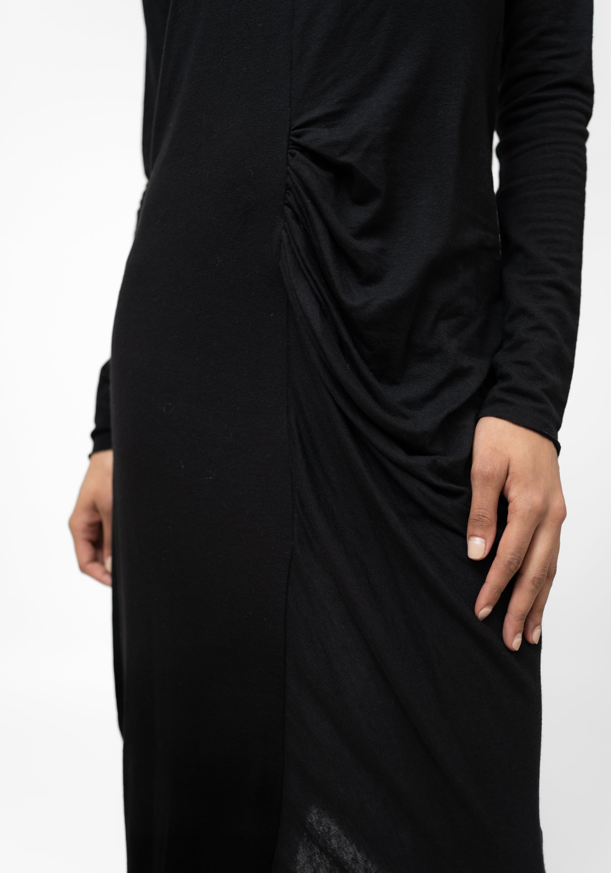 Amaba Asymmetric Drape Side Wool Blend Maxi Dress