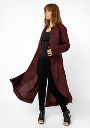 Burgundy Linen Tuxedo Maxi Coat