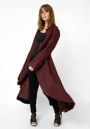 Burgundy Linen Tuxedo Maxi Coat