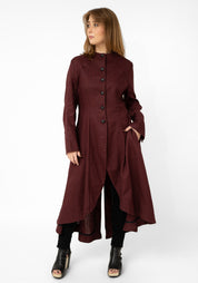 Burgundy Linen Tuxedo Maxi Coat
