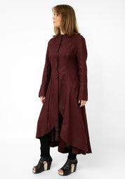 Burgundy Linen Tuxedo Maxi Coat