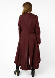 Burgundy Linen Tuxedo Maxi Coat