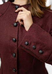 Burgundy Linen Tuxedo Maxi Coat