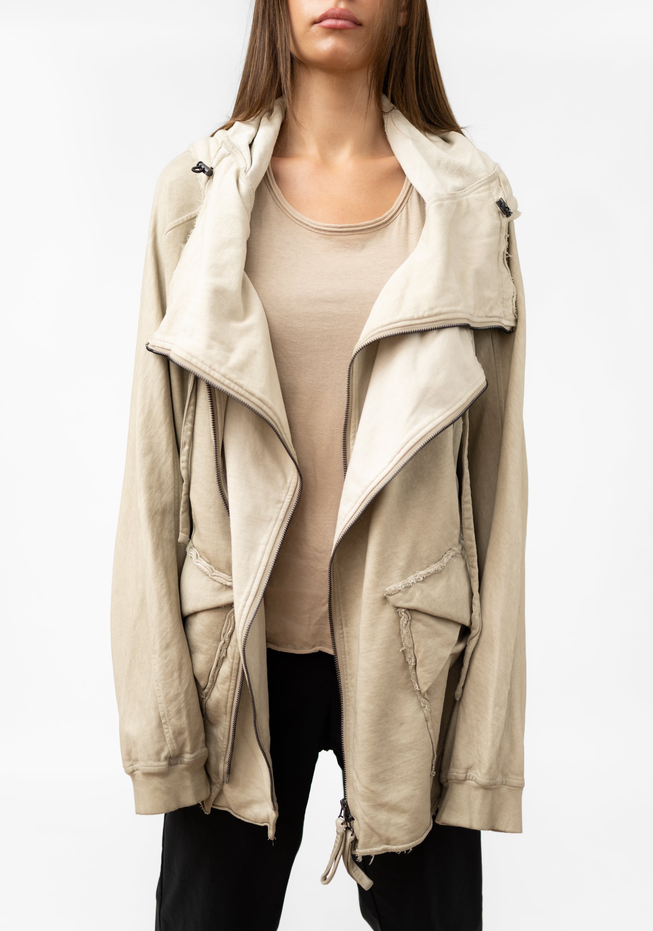 Oversized Layered Jersey Hooded Jacket