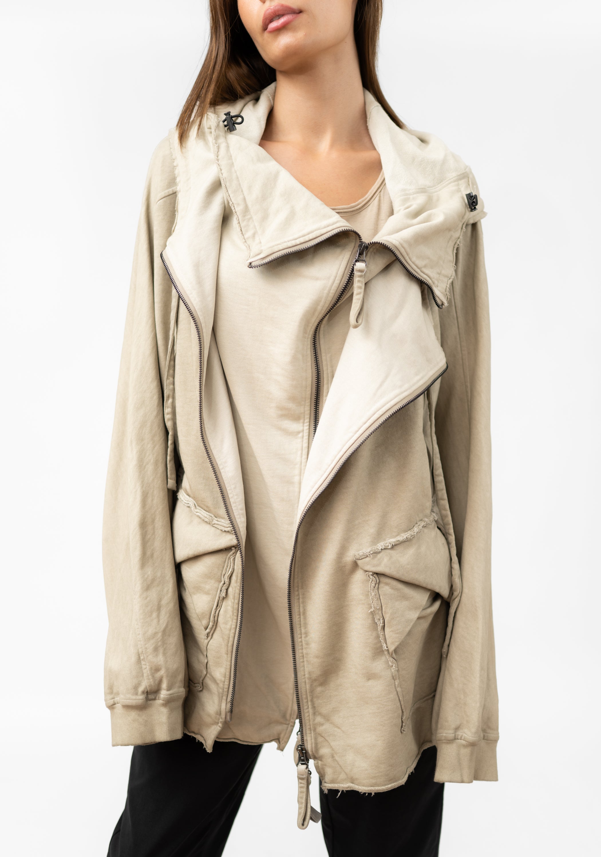 Oversized Layered Jersey Hooded Jacket