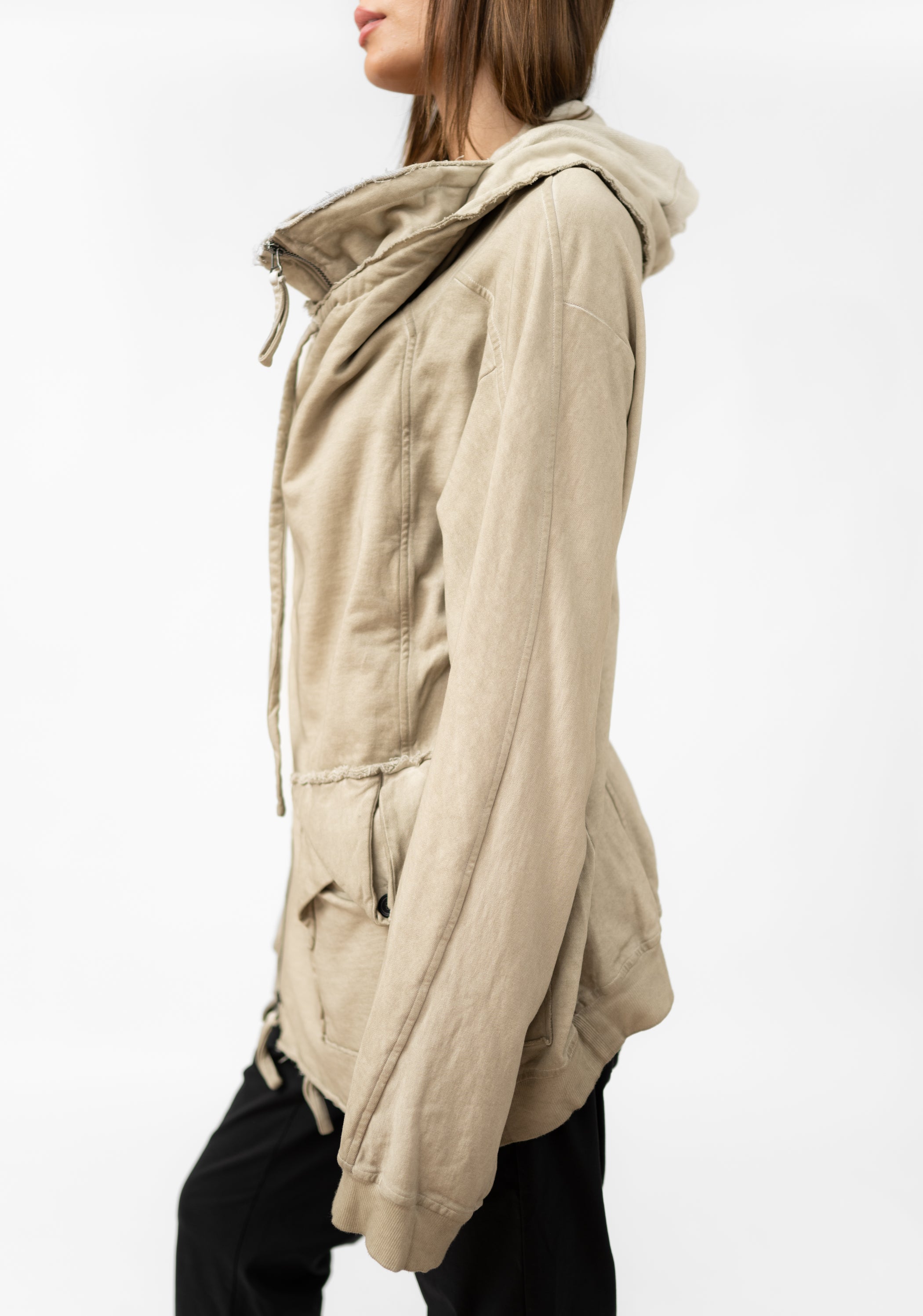 Oversized Layered Jersey Hooded Jacket