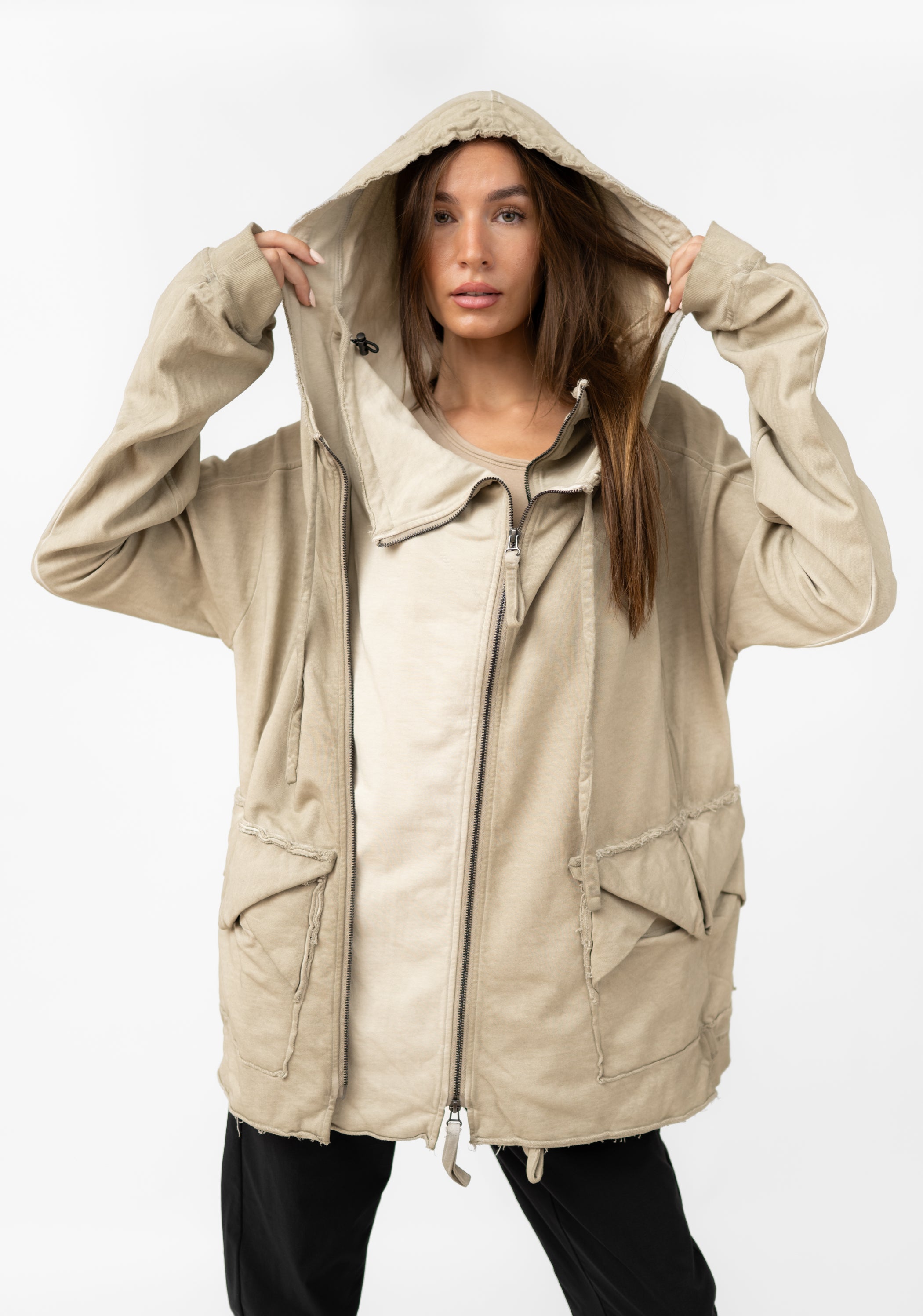Oversized Layered Jersey Hooded Jacket