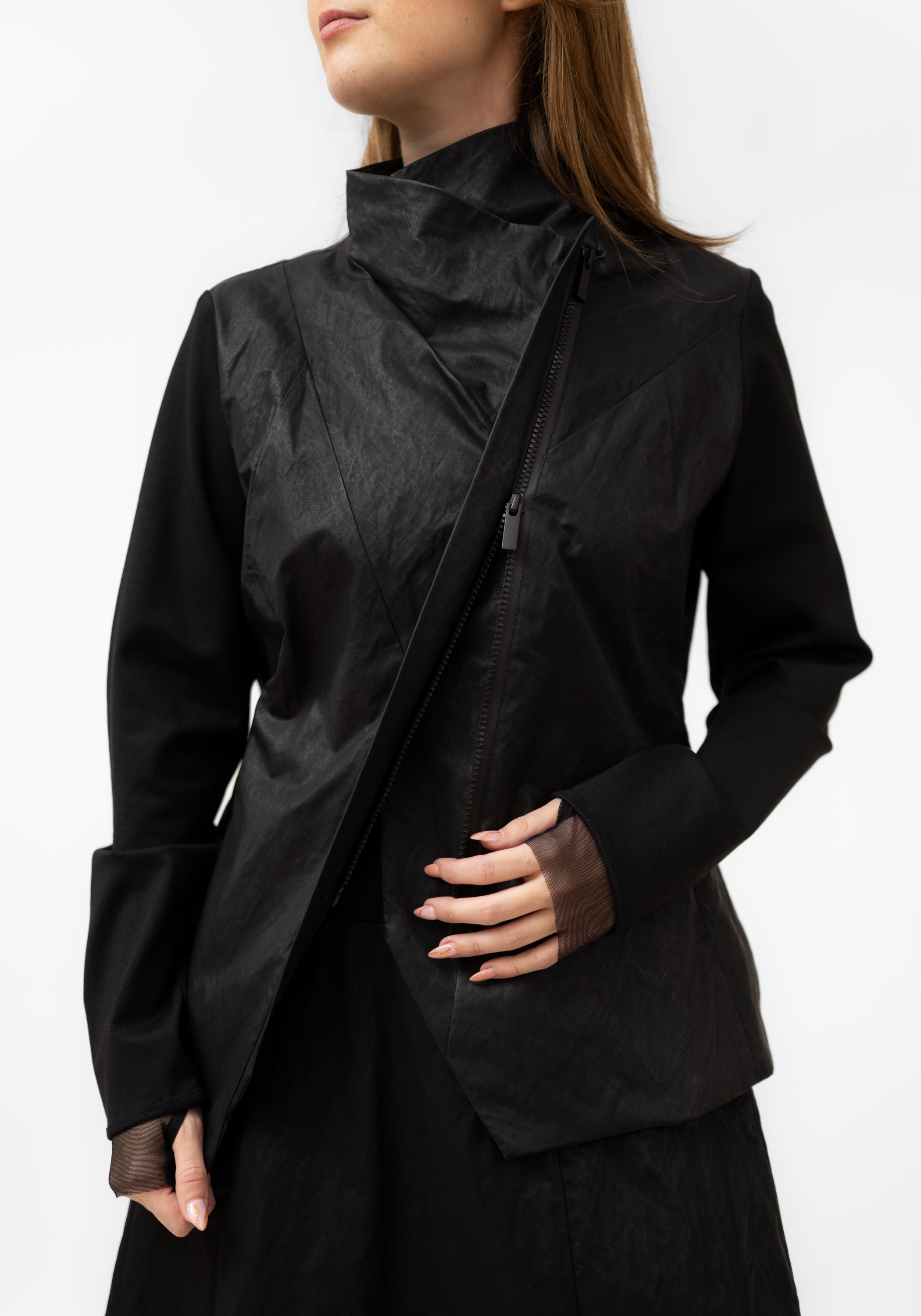 Coated Asymmetric Zip Front Jacket | art point – December