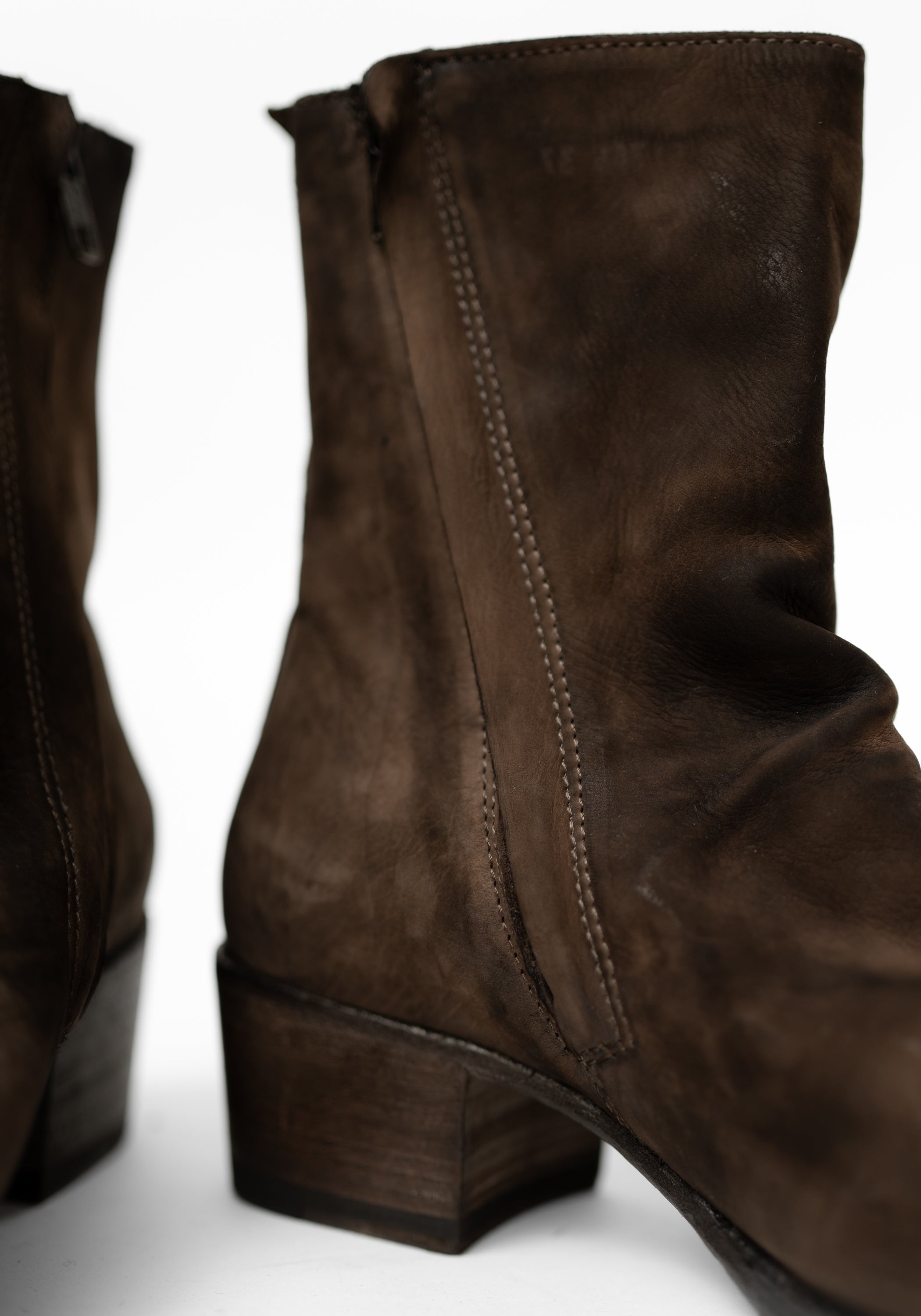 Distressed Brown Leather Bootie