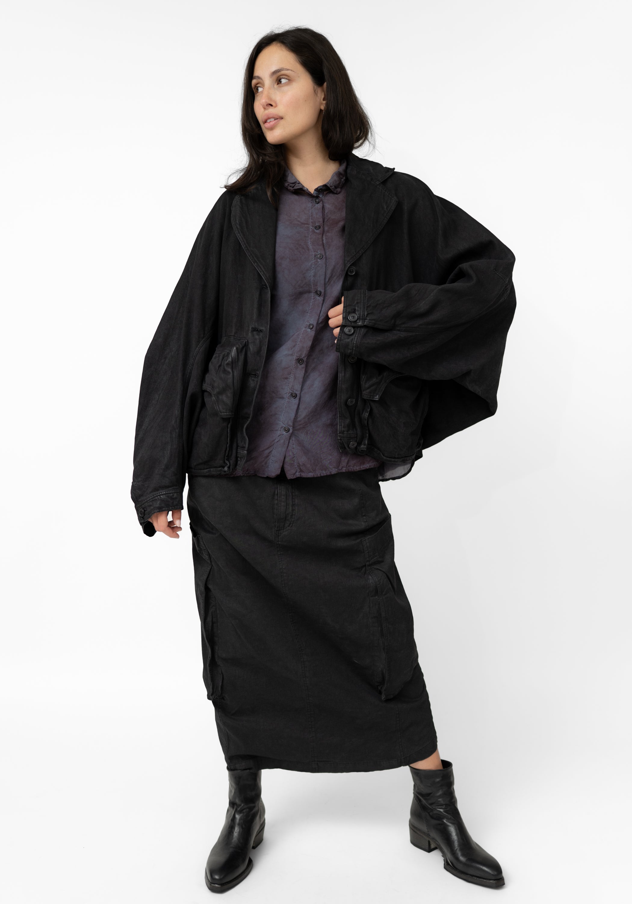 Coated Denim Bold Drop Shoulder Jacket