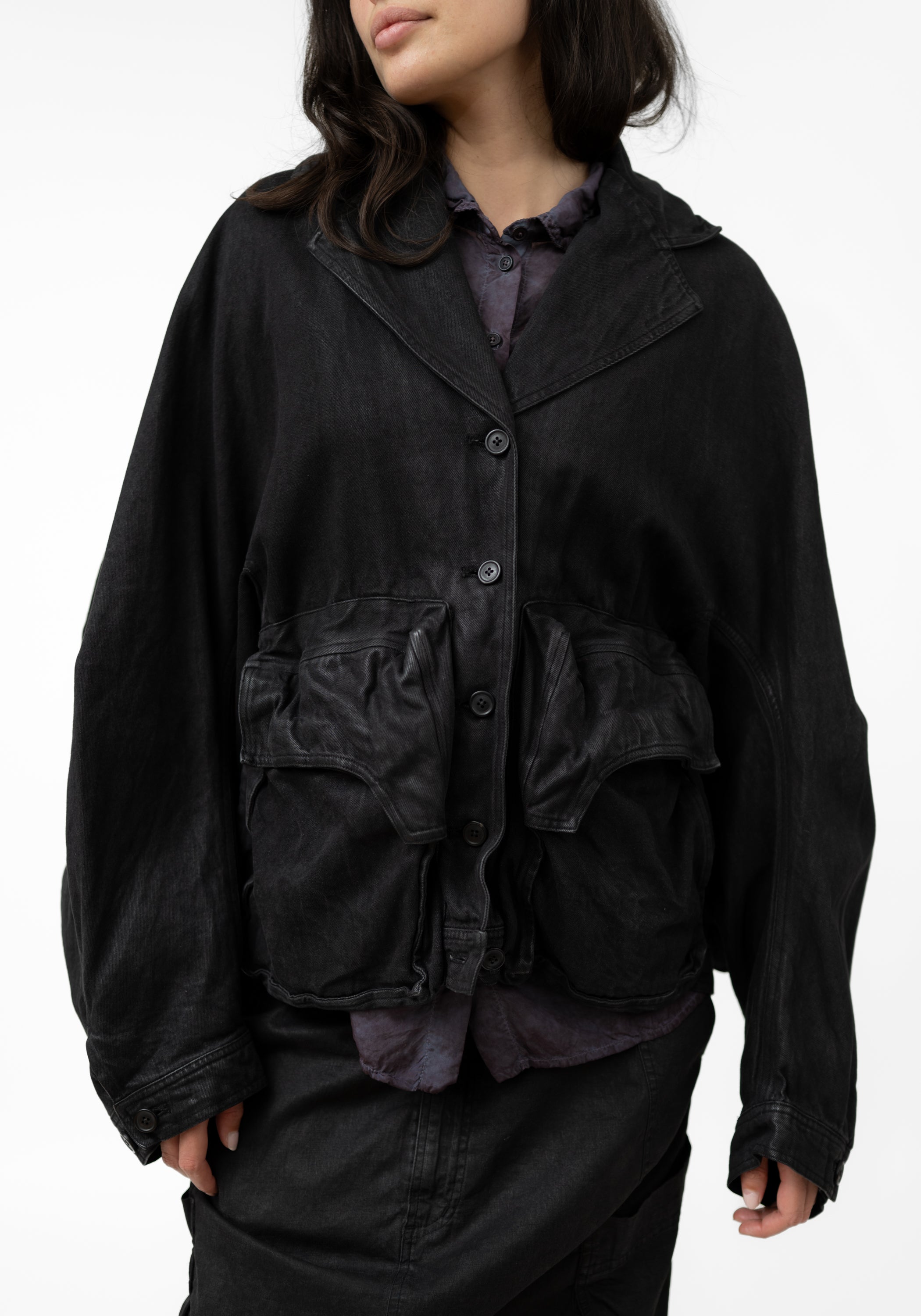 Coated Denim Bold Drop Shoulder Jacket