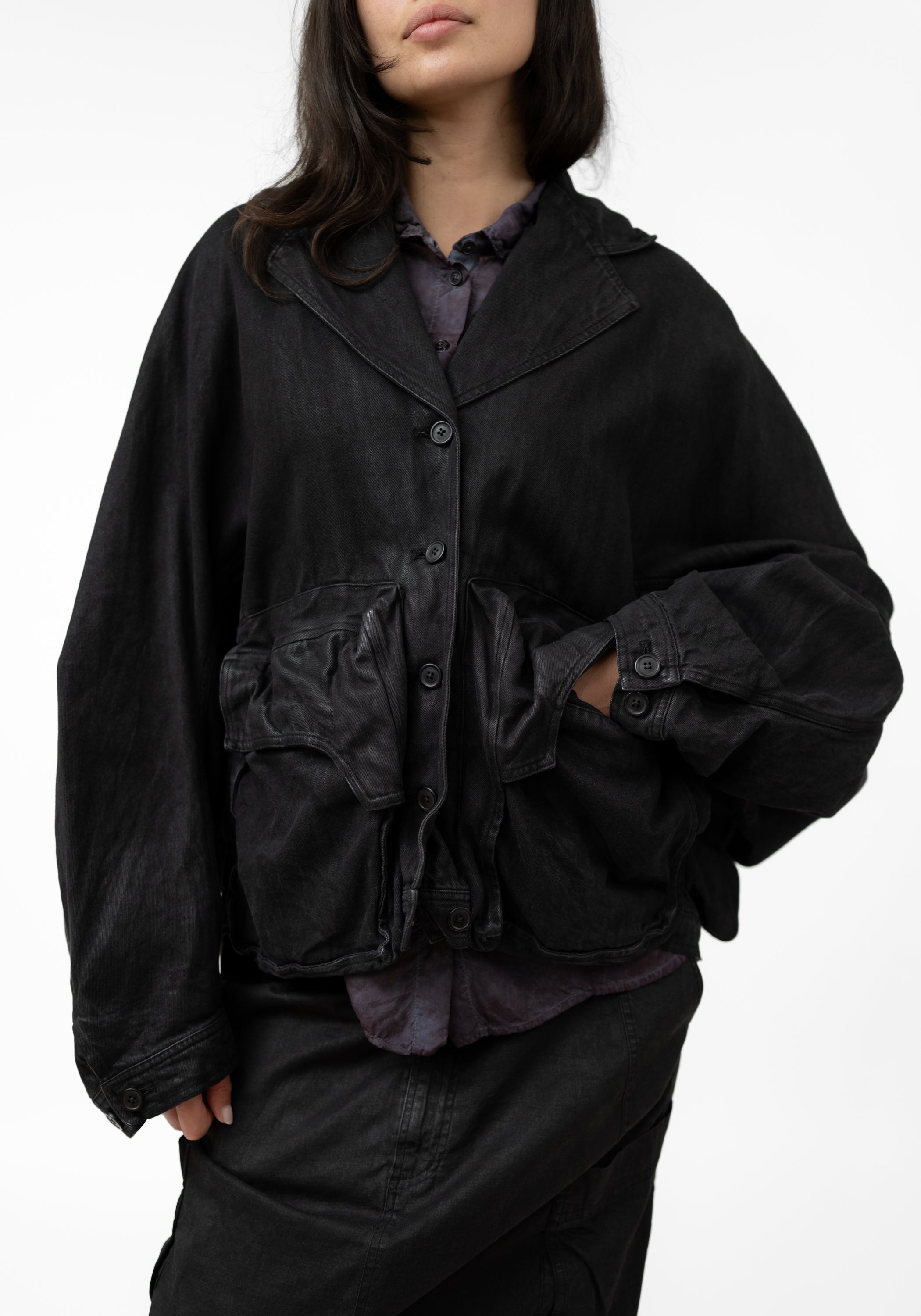 Coated Denim Bold Drop Shoulder Jacket