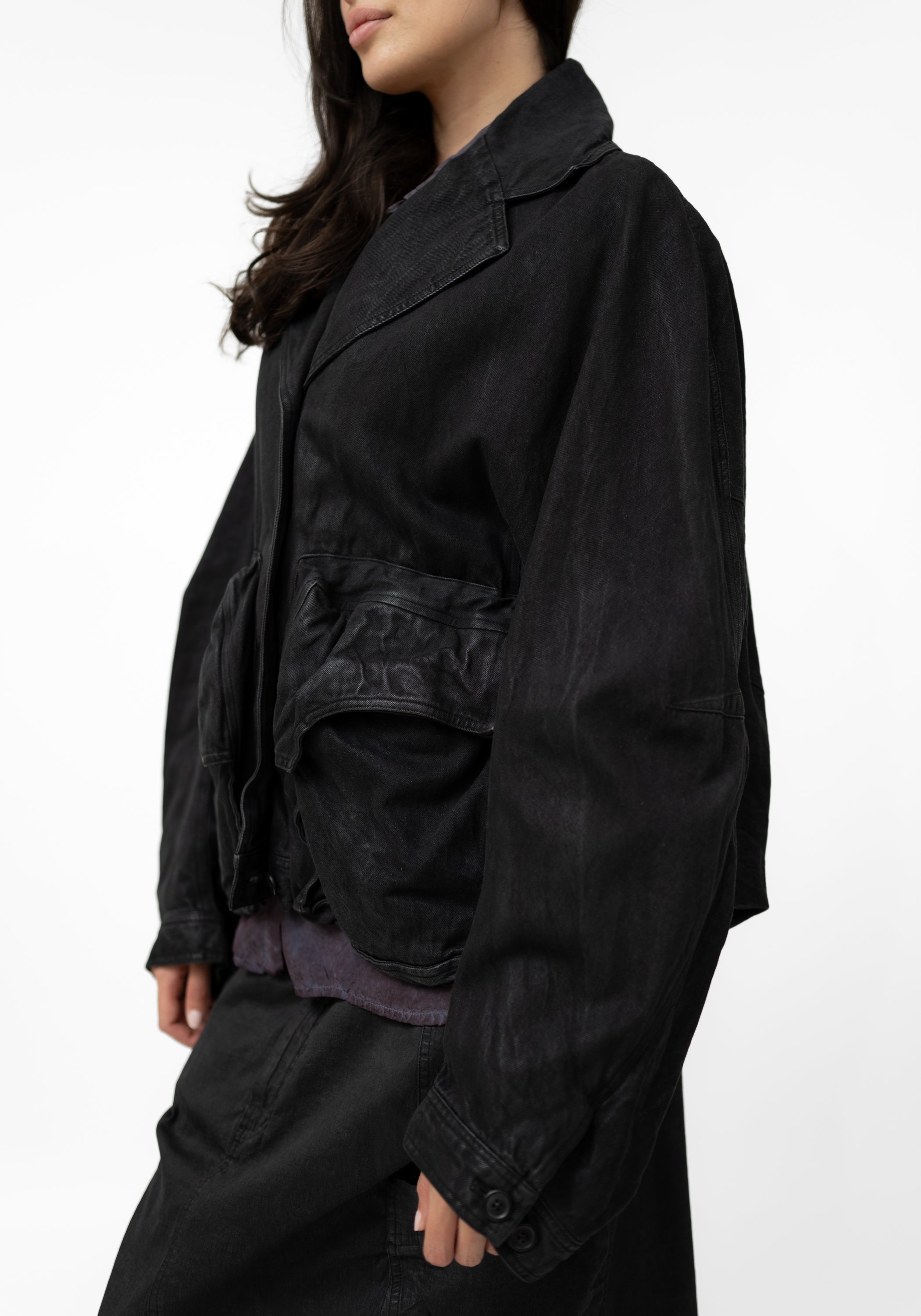 Coated Denim Bold Drop Shoulder Jacket