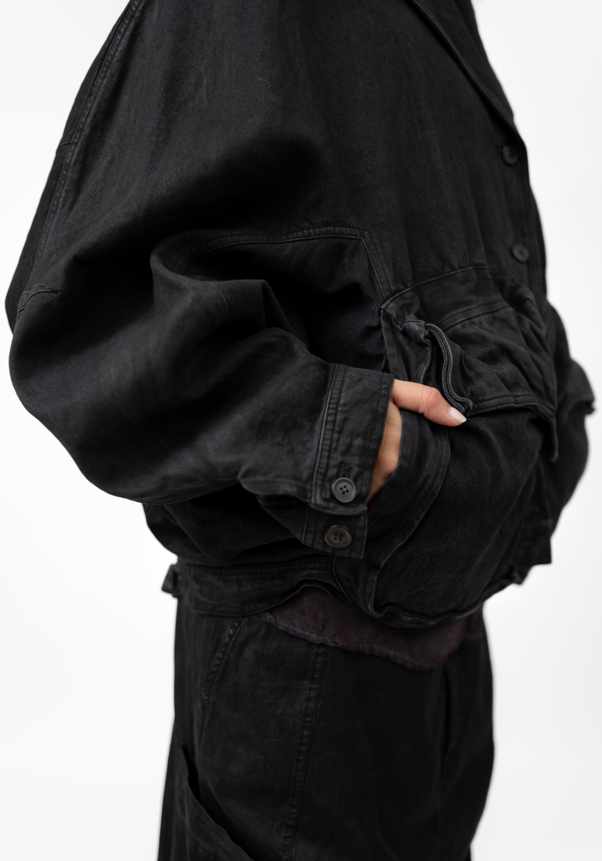 Coated Denim Bold Drop Shoulder Jacket