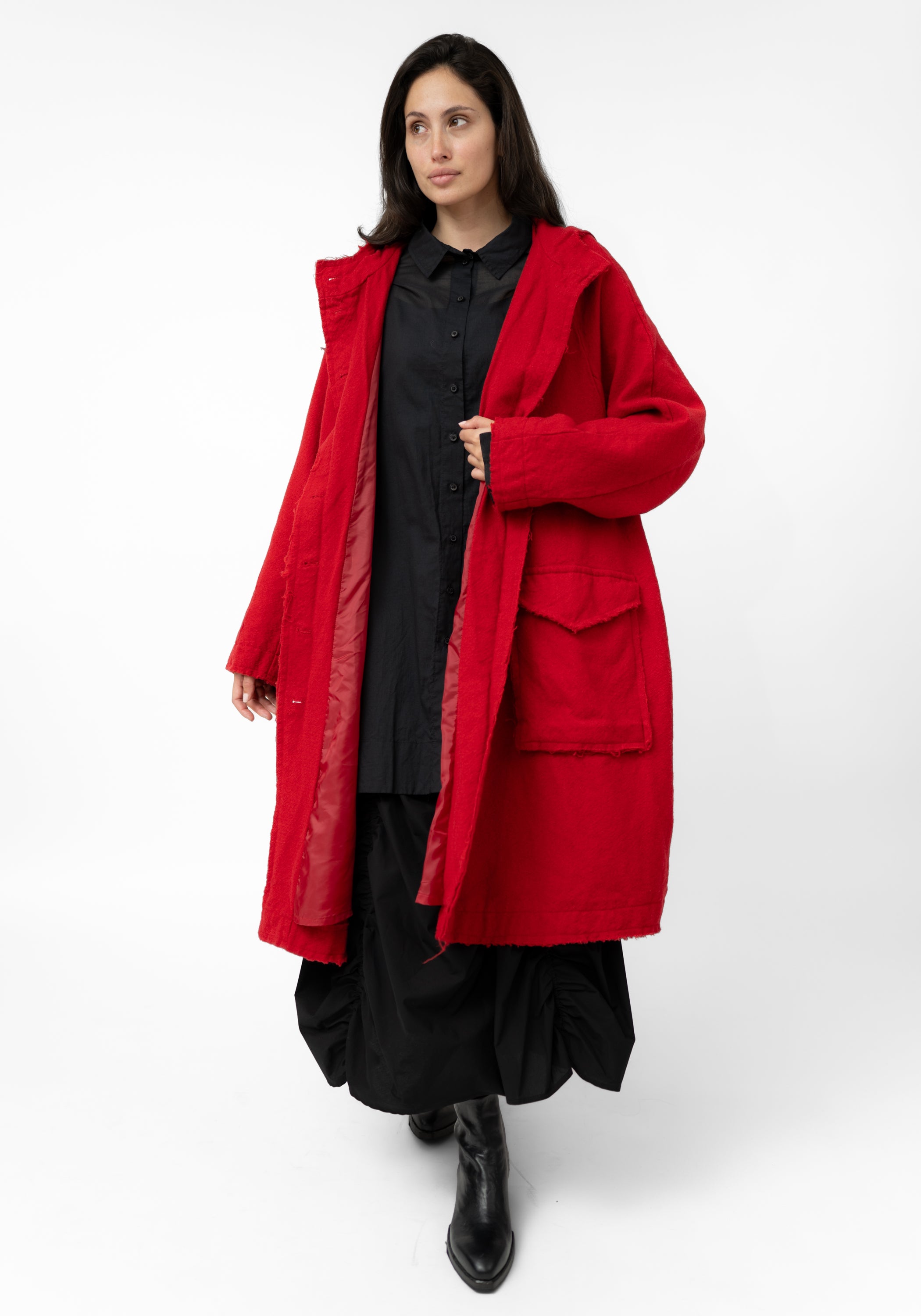 Oversized Hooded Wool Blend Maxi Coat