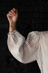 Karien Belle Black, Silver and Taupe Stripe Long Black Poetry Shirt Dress