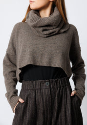 Makko Cropped Wool Blend Knit Sweater with Removable Snood