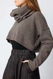 Makko Cropped Wool Blend Knit Sweater with Removable Snood