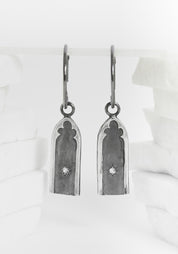 Oxidized Sterling Sapphire Gothic Arch Earrings - December Thieves