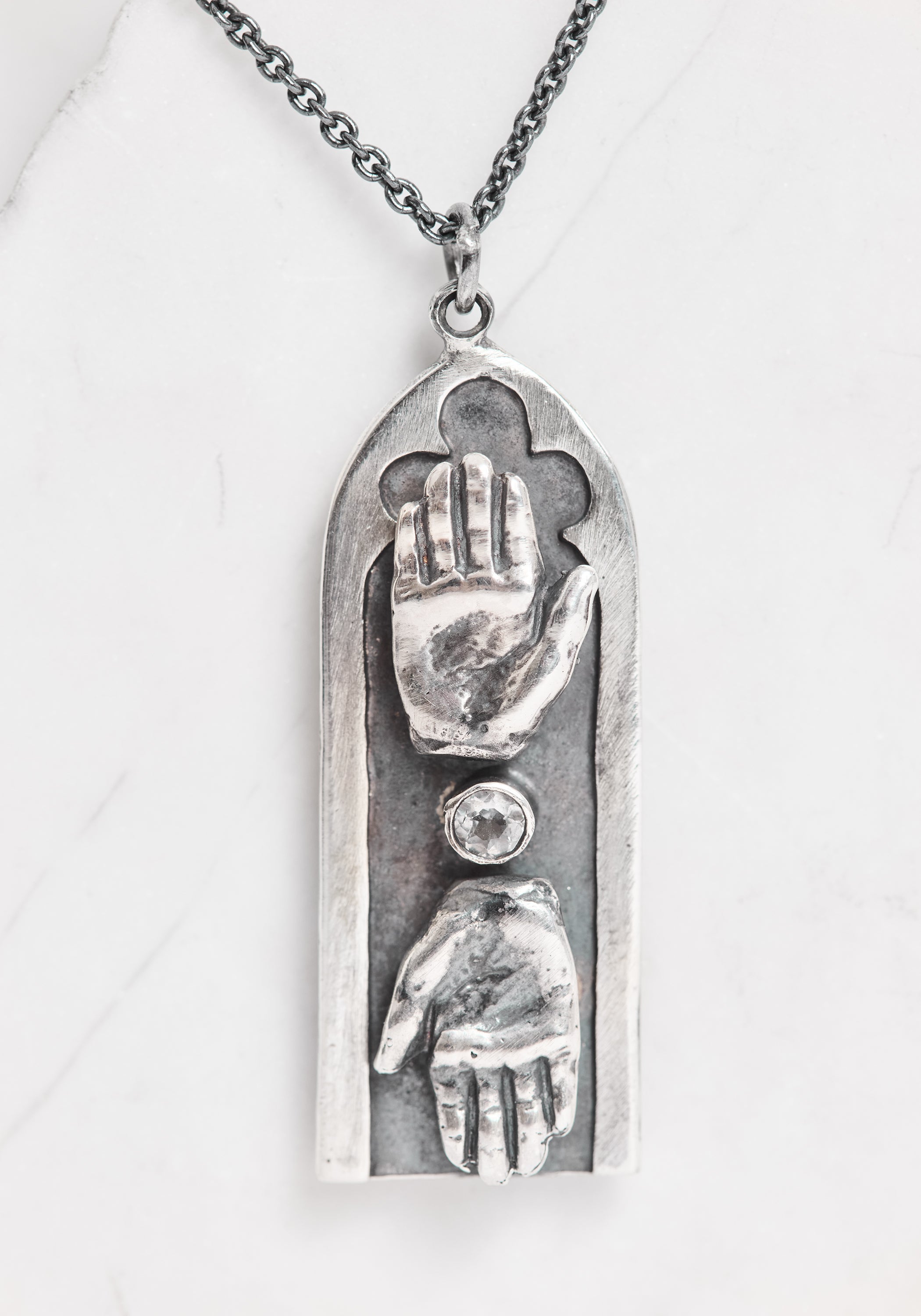 Oxidized Sterling Sapphire Connection Arch Necklace - December Thieves