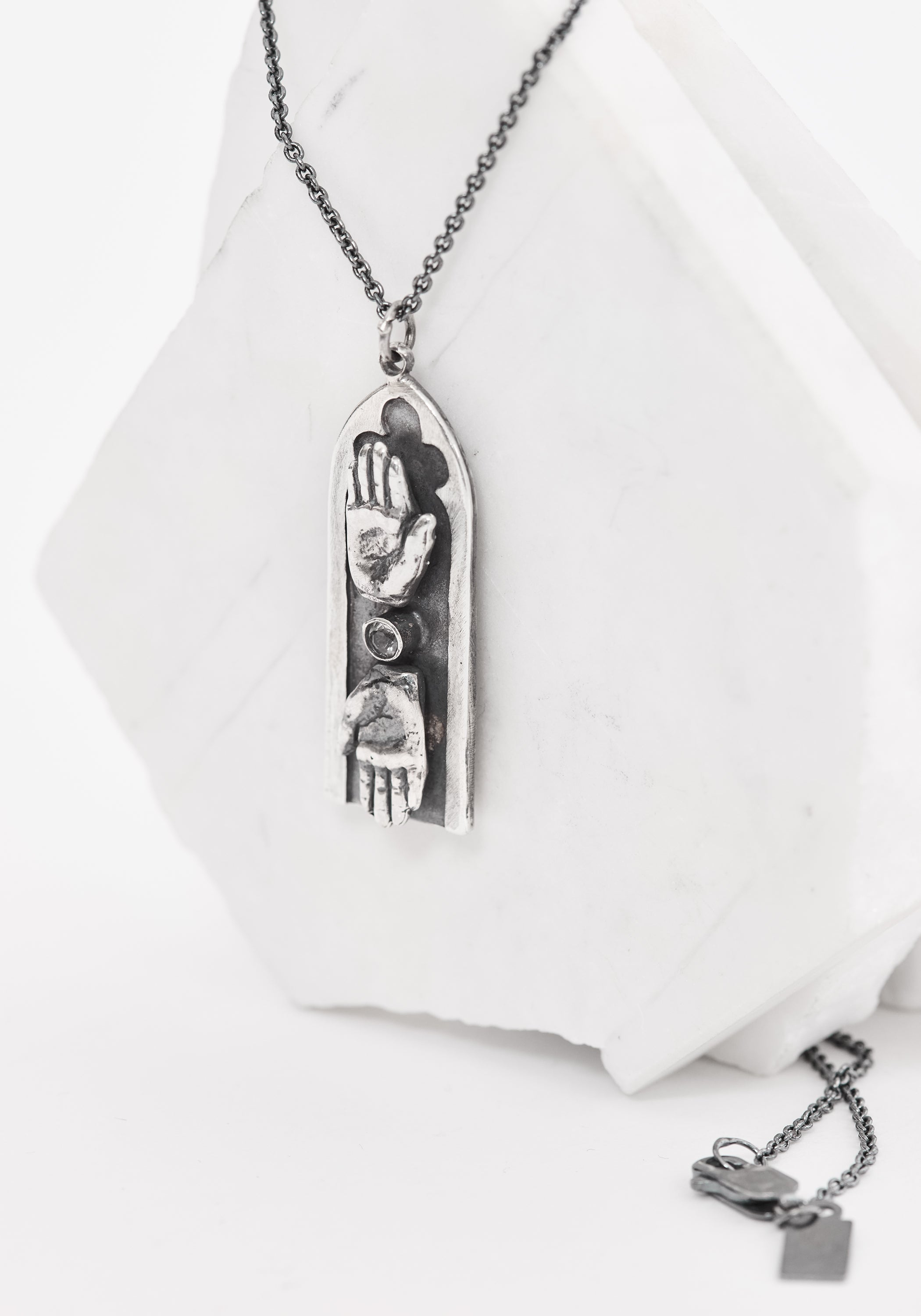Oxidized Sterling Sapphire Connection Arch Necklace - December Thieves