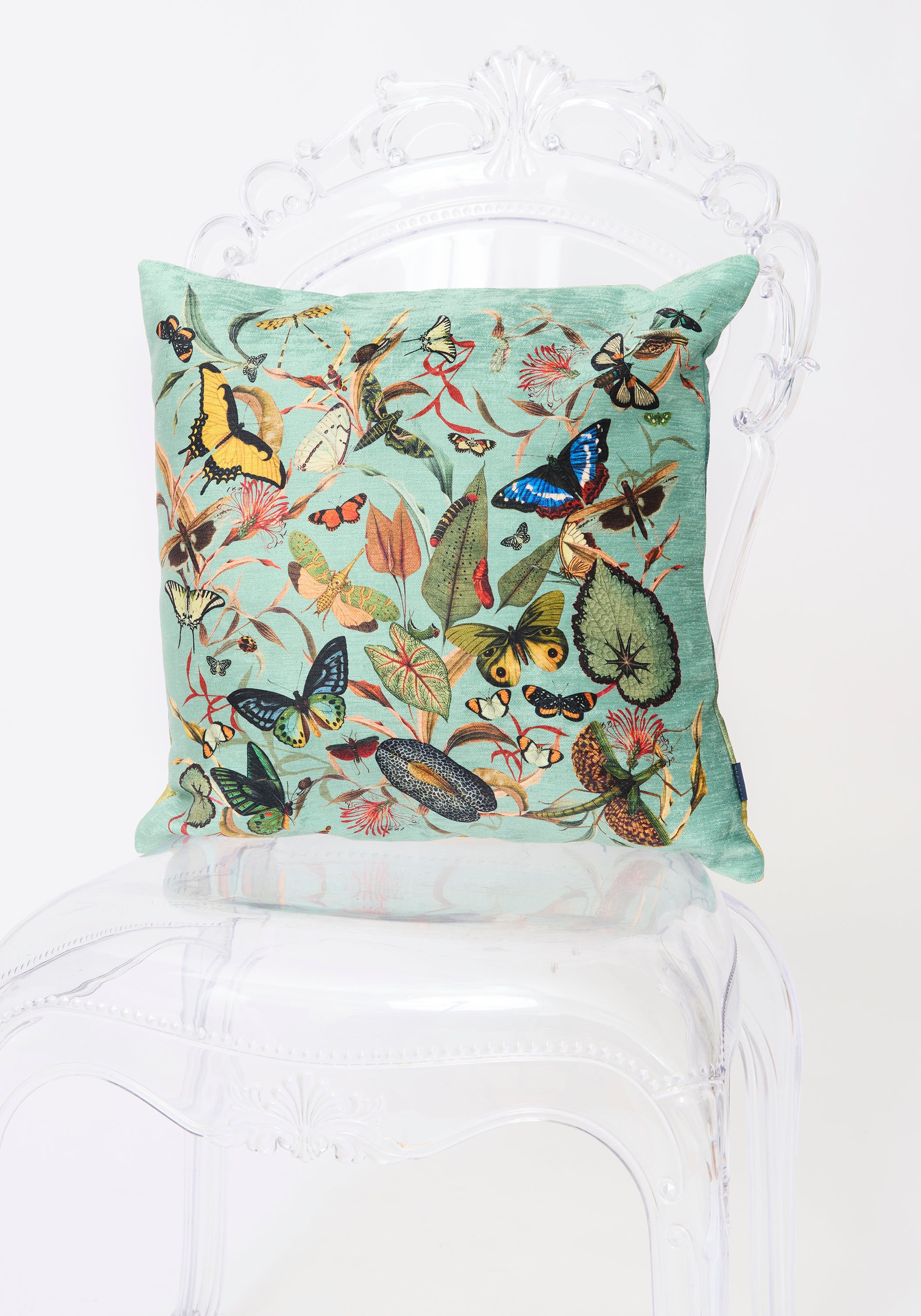 Aqua Butterfly Velvet Pillow - December Thieves