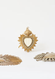 Petite Jeweled Flaming Mother Of Pearl Heart Milagro - December Thieves