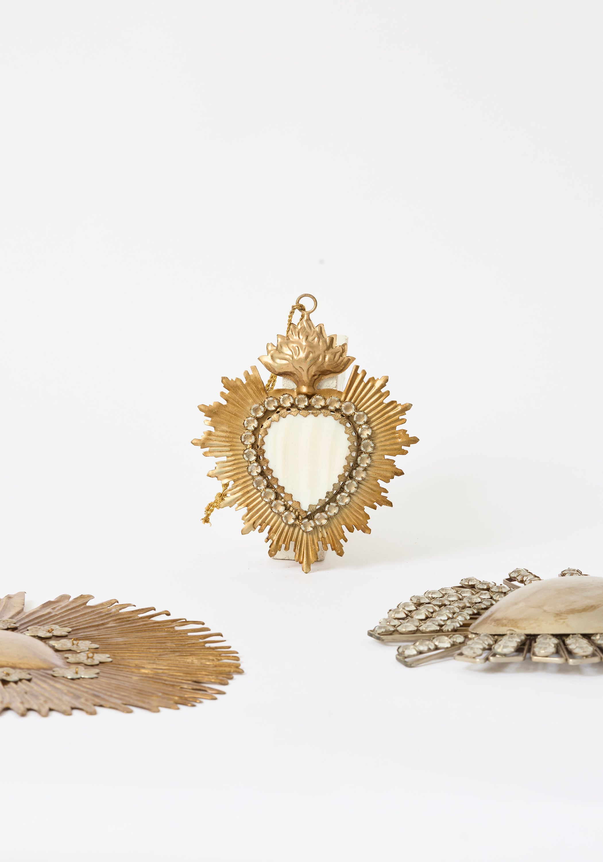 Petite Jeweled Flaming Mother Of Pearl Heart Milagro - December Thieves