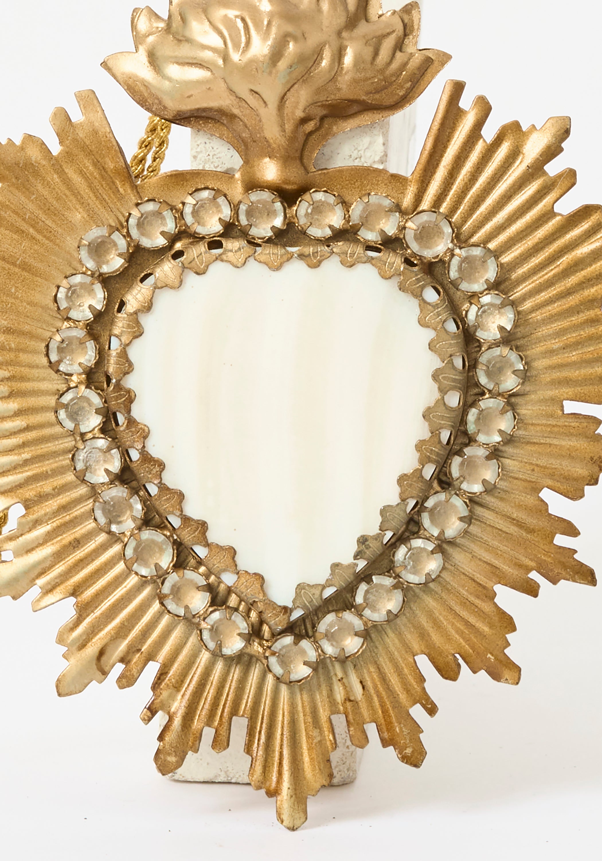 Petite Jeweled Flaming Mother Of Pearl Heart Milagro - December Thieves