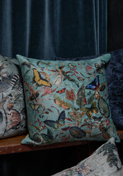 Aqua Butterfly Velvet Pillow