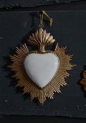 Bold White Resin Flaming Heart Milagro