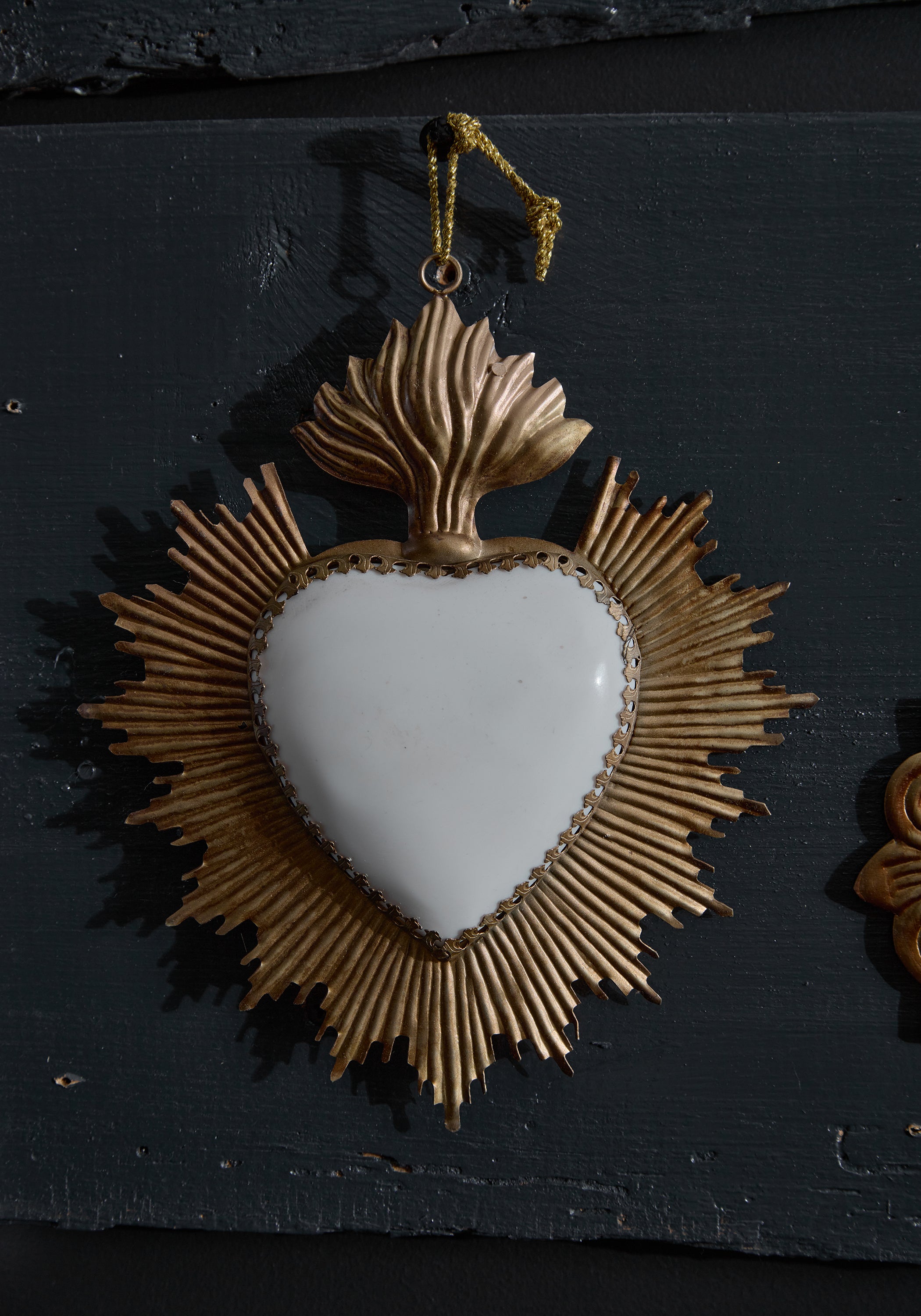 Bold White Resin Flaming Heart Milagro