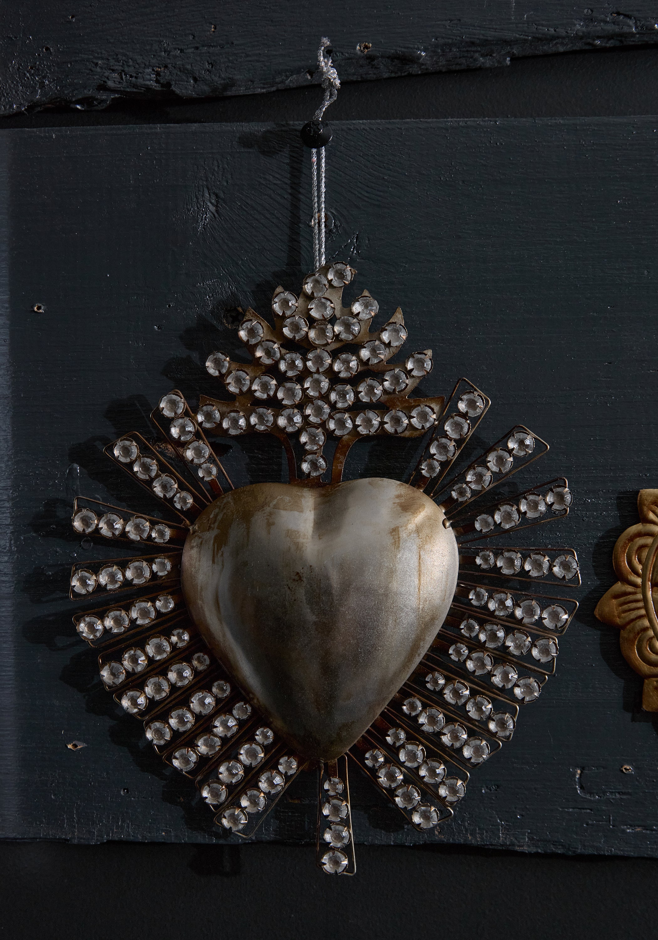 Hidden Closure Jeweled Silver Heart Milagro
