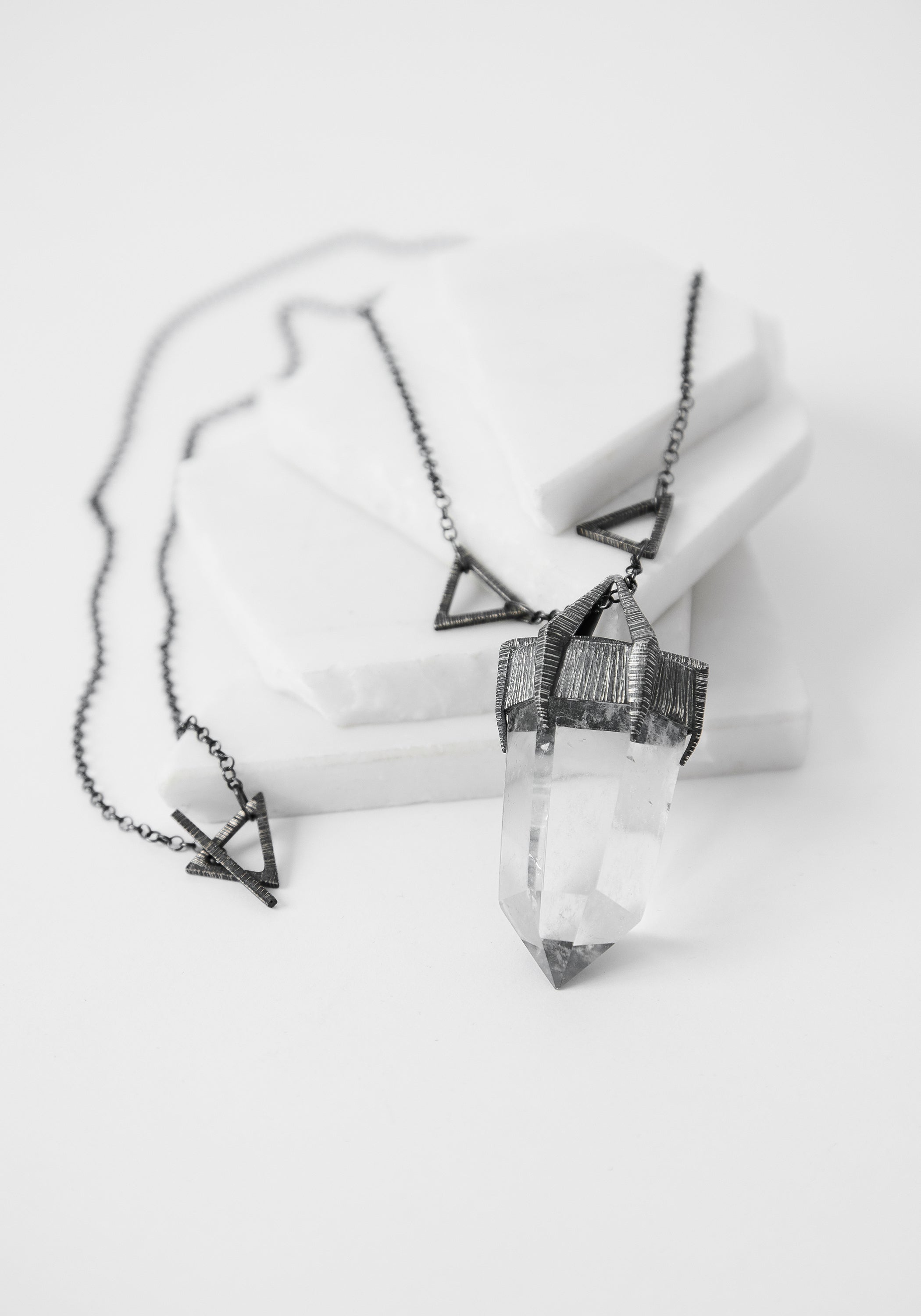 Everest Oxidized Sterling and Quartz Necklace