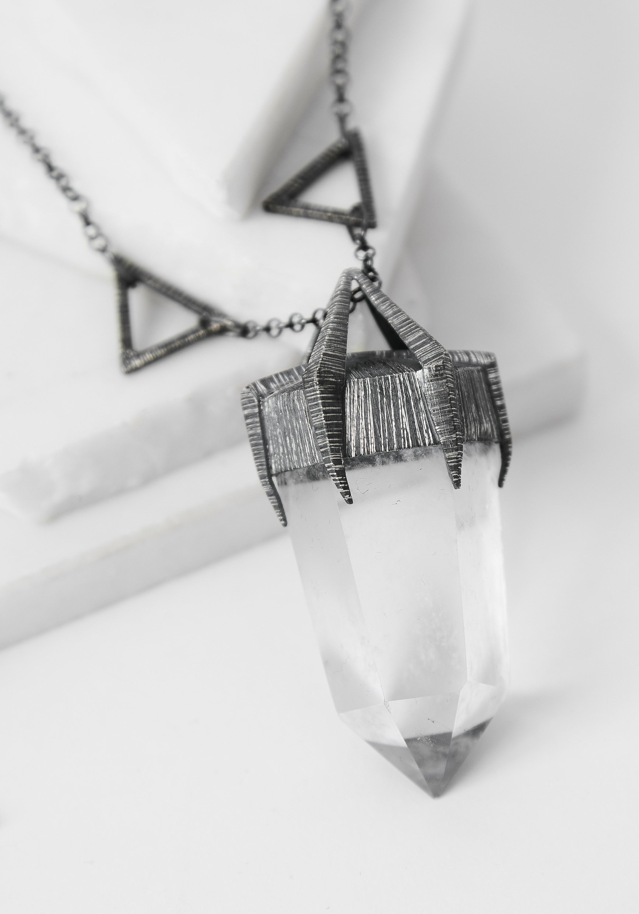 Everest Oxidized Sterling and Quartz Necklace