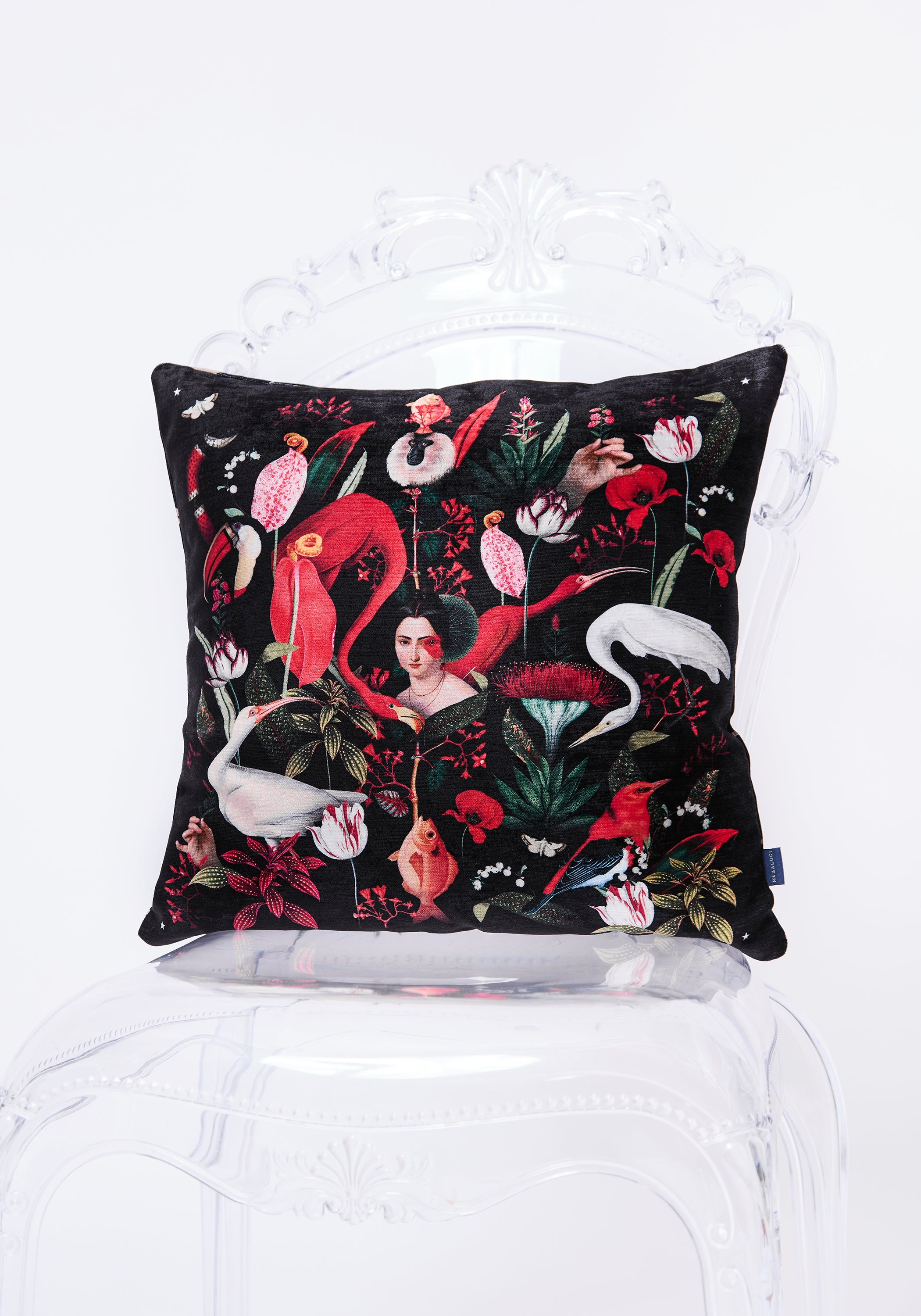 Red Jungle Velvet Pillow