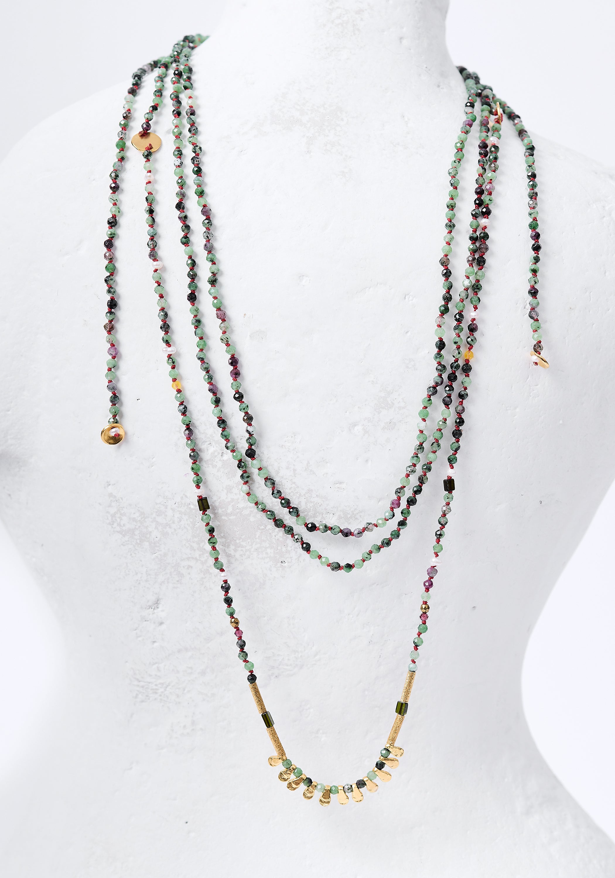 24k Gold Plated Zoisite and Mixed Gemstones Wrap Necklace